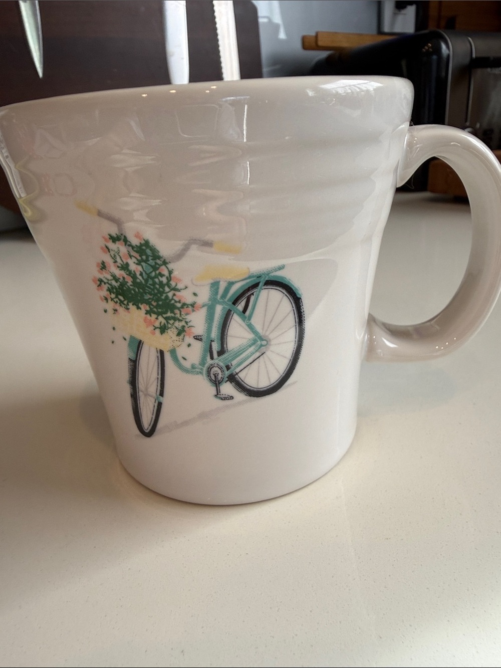 Fiesta White Ceramic Mug with Bicycle Print